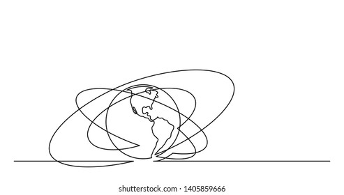 continuous line drawing of world planet earth with orbits