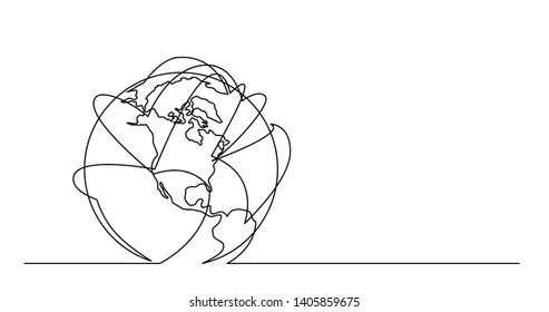 continuous line drawing of world planet earth with airlines flights