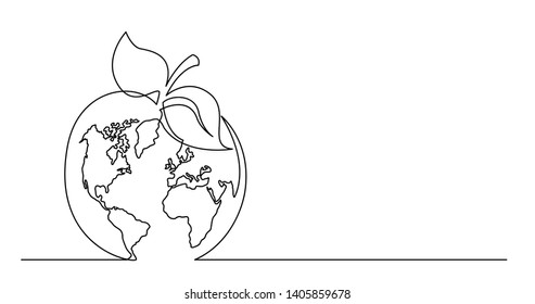 continuous line drawing of world planet earth an apple fruit