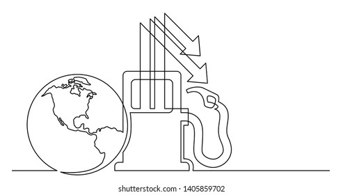 continuous line drawing of world planet with gas low prices icon