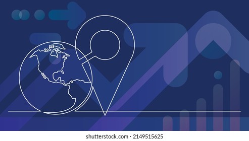 dibujo de línea continua del planeta mundial con icono de ubicación