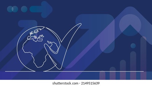 continuous line drawing of world planet with checked mark icon