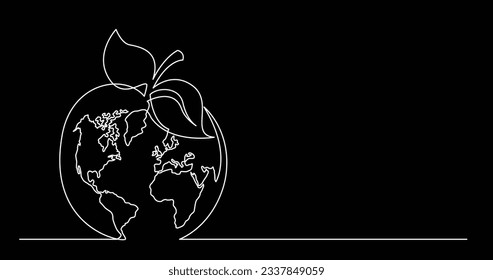 trazado de línea continua del planeta mundial tierra y fruto de manzana