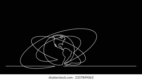 continuous line drawing of world planet earth with orbits