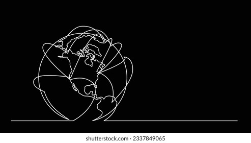 continuous line drawing of world planet earth with airlines flights