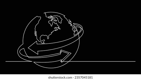 continuous line drawing of world planet with connection arrows