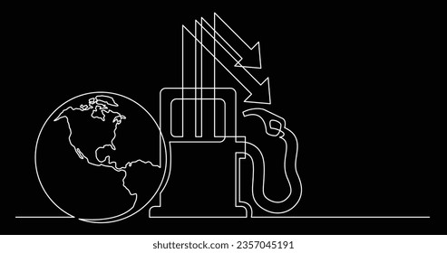continuous line drawing of world planet with gas low prices icon