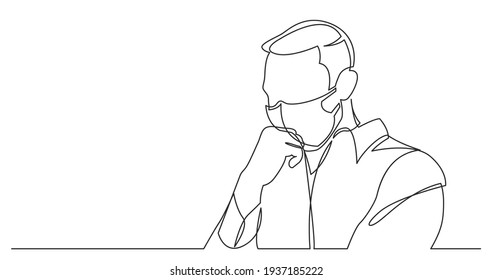 continuous line drawing of worried man wearing face mask