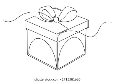 Dibujo de línea continuo de un icono de caja de regalo envuelto diseño minimalista