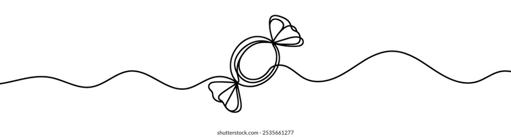 Continuous line drawing a wrapped sweet candy. Vector illustration.