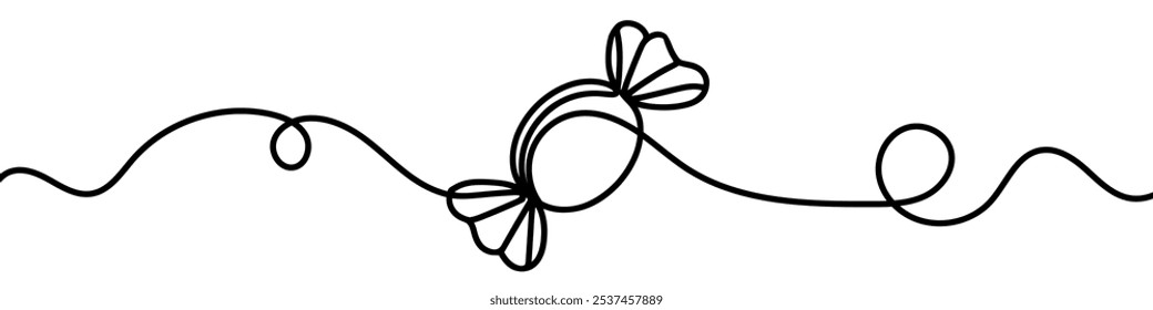 Continuous line drawing a wrapped sweet candy with its ends curled up