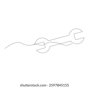 continuous line drawing Wrench on white background. Vector illustration. Flat design for business finance marketing banking advertising concept.