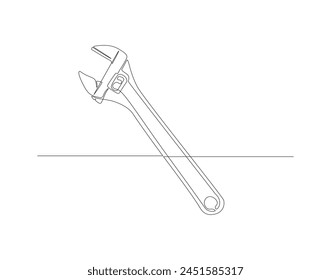 Dibujo de línea continua de la llave. Una línea de llave mecánica. Concepto de herramienta de trabajo arte de línea continua.