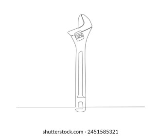 Continuous line drawing of wrench. One line of mechnical wrench. Worker tool concept continuous line art. Editable outline