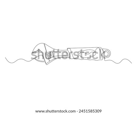 Continuous line drawing of wrench. One line of mechnical wrench. Worker tool concept continuous line art. Editable outline