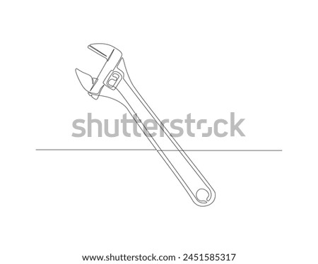 Continuous line drawing of wrench. One line of mechnical wrench. Worker tool concept continuous line art. Editable outline