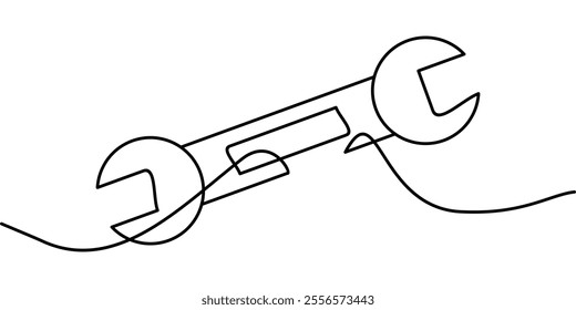 continuous line drawing of wrench symbol. abstract line art illustration symbolizing improvement