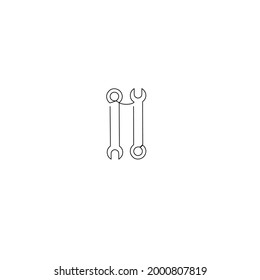 Continuous line drawing of wrench, two design, object one line, single line art, vector illustration