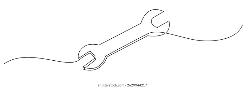 desenho de linha contínua da chave.desenho de linha única do sinal de reparação de carro,mecânico,técnico do motor.ilustração vetor da arte da linha