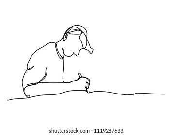 continuous line drawing of writing a book vector illustration
