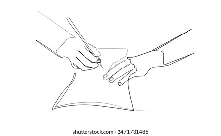 continuous line drawing writing a letter.one line vector hand writing a job application letter,document,agreement letter,school activity.abstract single line vector illustration