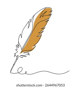 Desenho de linha contínua de escrever pena de pena de pena. Esboço linear preto minimalista isolado no fundo branco. Ilustração de vetor desenhada à mão.