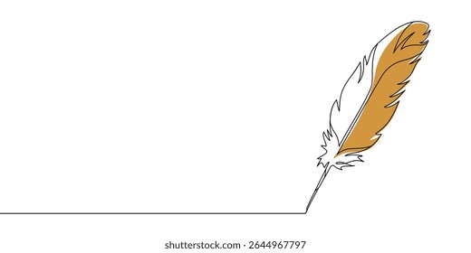 Desenho de linha contínua de escrever pena de pena de pena. Esboço linear preto minimalista isolado no fundo branco. Ilustração de vetor desenhada à mão.