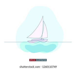 Continuous line drawing of yacht. Abstract sailing vessel silhouette.  Template for your design works. Vector illustration.