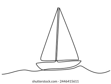 Continuous line drawing of yacht. Abstract sailing vessel silhouette. Template for your design works. Vector illustration.