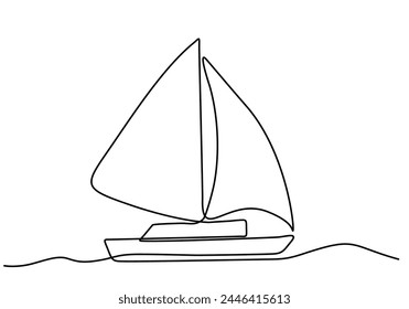 Continuous line drawing of yacht. Abstract sailing vessel silhouette. Template for your design works. Vector illustration.