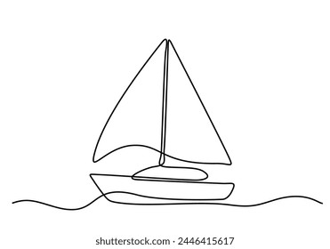 Continuous line drawing of yacht. Abstract sailing vessel silhouette. Template for your design works. Vector illustration.