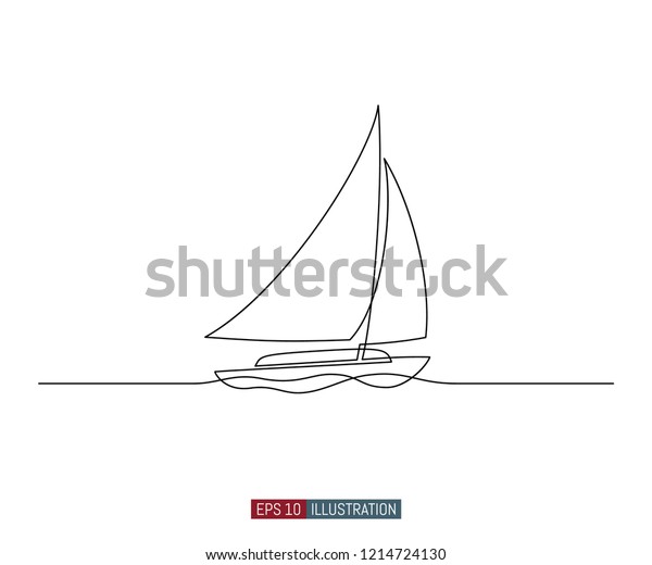 ヨットの連続線画 抽象的な帆船シルエット デザイン用のテンプレート ベクターイラスト のベクター画像素材 ロイヤリティフリー