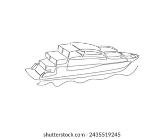 Continuous Line Drawing Of Yacht. One Line Of Luxury Yacht. Yacht On The Water Continuous Line Art. Editable Outline.