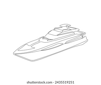 Continuous Line Drawing Of Yacht. One Line Of Luxury Yacht. Yacht On The Water Continuous Line Art. Editable Outline.