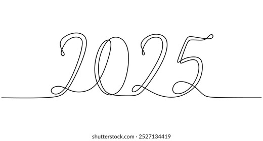 Continuous line drawing of the year 2025. Emphasizing new beginnings and future possibilities. Hand-drawn illustration for festive New Year themes.