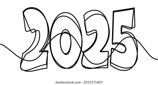 continuous line drawing of the year 2025 symbol. abstract line art illustration of the number two thousand twenty five