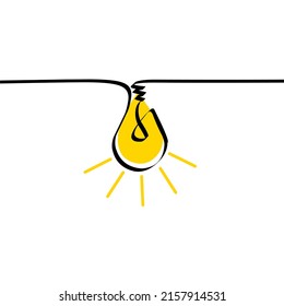 Dibujo continuo de líneas. Lámpara de luz de concepto de idea de negocio amarilla. Icono de ilustración vectorial.