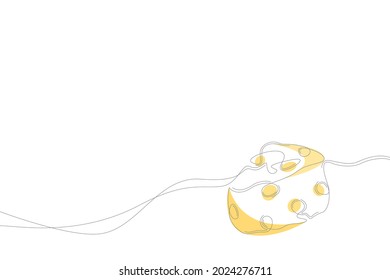 Dibujo continuo de líneas con mancha de color amarillo. Ilustración del vector de fondo de queso