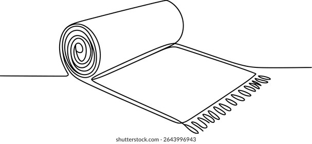 Dibujo continuo de la línea de la estera del yoga. Ilustración vectorial aislada sobre fondo blanco.