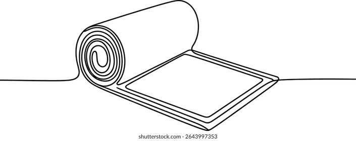 desenho de linha contínua do tapete de ioga no fundo branco. Ilustração vetorial