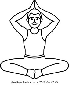 Kontinuierliche Linienzeichnung der Yoga-Kontur. Ein Mann sitzt Yoga Pose Lotus und sitzt mit gekreuzten Beinen meditieren. Konzept von Yoga, Meditation, gesunder Körper und Entspannung.