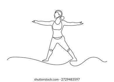 Dibujo de línea continuo de guerrero de yoga en la ilustración de estilo minimalista