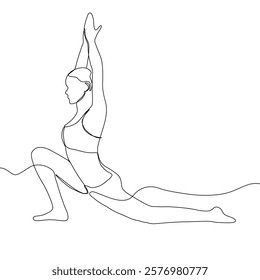 Continuous line drawing of yoga. women yoga. a woman meditating on a white background. concept of yoga, meditation, healthy body, and relaxation.