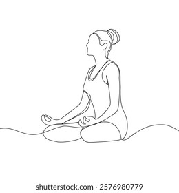 Continuous line drawing of yoga. women yoga. a woman meditating on a white background. concept of yoga, meditation, healthy body, and relaxation.