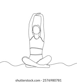 Continuous line drawing of yoga. women yoga. a woman meditating on a white background. concept of yoga, meditation, healthy body, and relaxation.