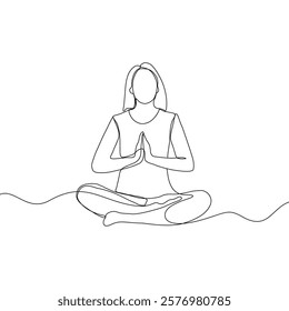 Continuous line drawing of yoga. women yoga. a woman meditating on a white background. concept of yoga, meditation, healthy body, and relaxation.