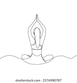 Continuous line drawing of yoga. women yoga. a woman meditating on a white background. concept of yoga, meditation, healthy body, and relaxation.