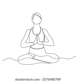 Continuous line drawing of yoga. women yoga. a woman meditating on a white background. concept of yoga, meditation, healthy body, and relaxation.