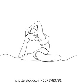 Continuous line drawing of yoga. women yoga. a woman meditating on a white background. concept of yoga, meditation, healthy body, and relaxation.