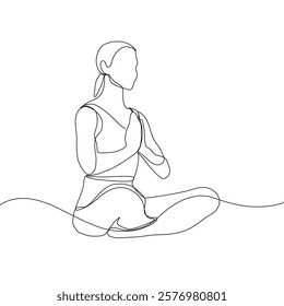 Continuous line drawing of yoga. women yoga. a woman meditating on a white background. concept of yoga, meditation, healthy body, and relaxation.